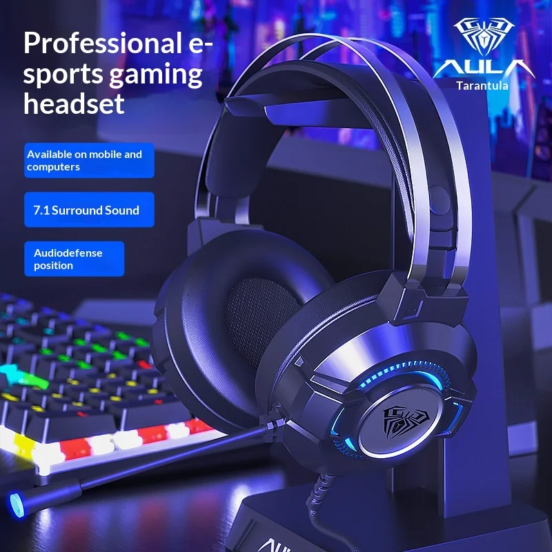 AULA S602 Gaming Headset USB 7.1 Surround Sound PC Wired Over Ear Headphone with Mic for Laptop Gamer