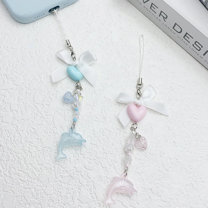 Creative Dolphin Love Bow Keychain Pendant Fashion Exquisite Keyring For Women Girls Cute Sweet Backpack Decoration Accessories