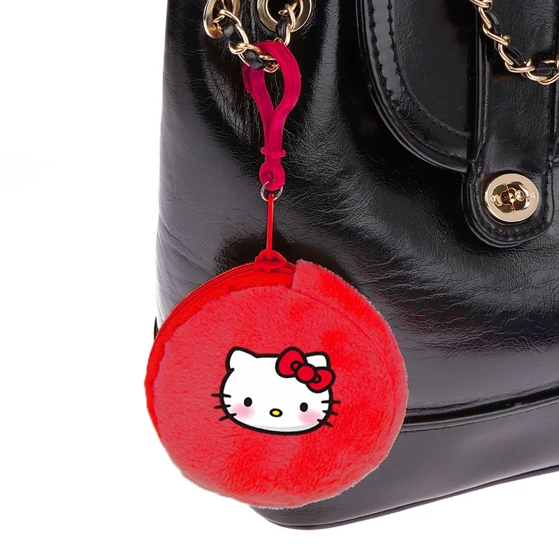 Hello Kitty Round Coin Purses Anime Cartoon Plush Wallets Children Mini Zipper Storage Bag Boys Girls Small Money Bags Key Pouch