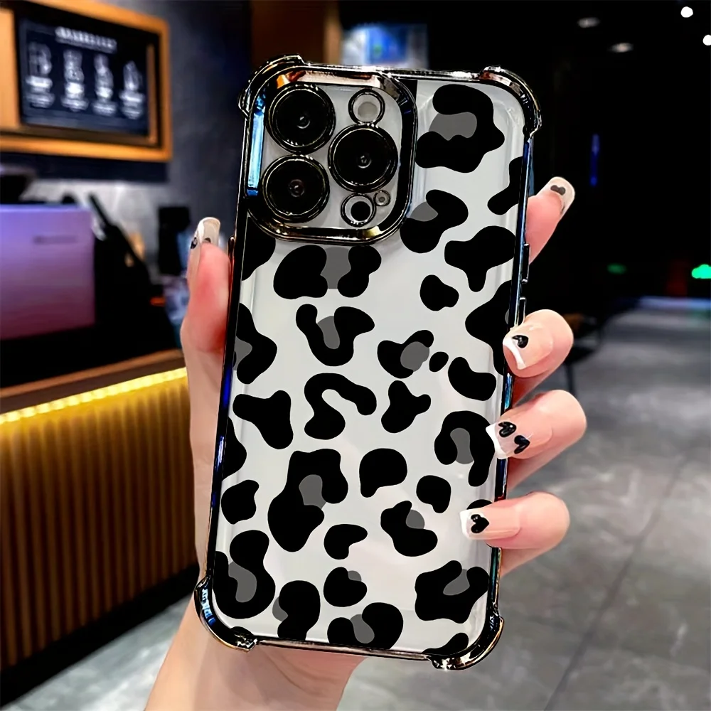 

Black leopard print pattern phone case suitable for iPhone 16 15 14 13 12 11 Pro/Max/Plus four corner anti drop