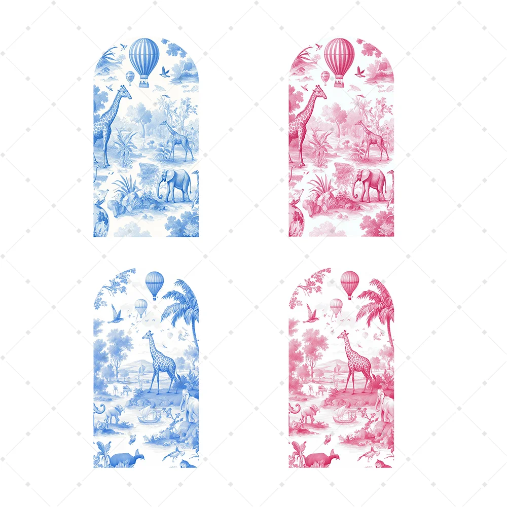 

Custom 2-Sided Zoo Pink Blue Chiara Arch Wall Backdrop Cover Safari Jungle Kids Birthday Party Baby Shower Decor Backgroun
