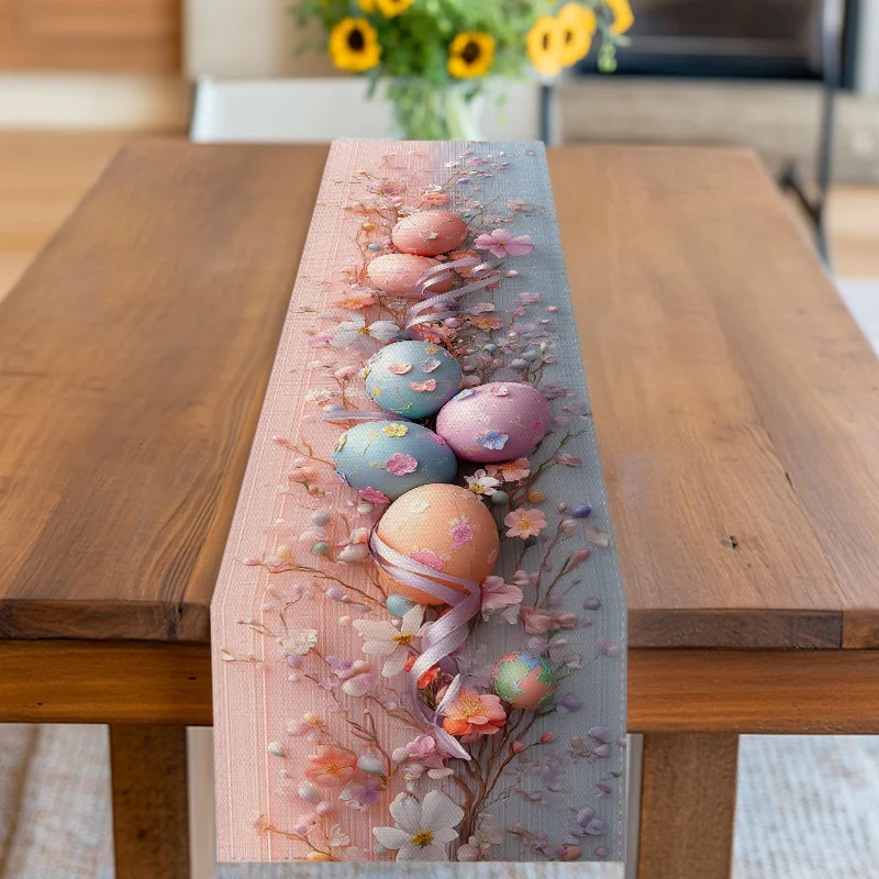 1 Stück Osterei-Tischläufer, rosa und blau verlaufende florale Tischdecke, dekorative Tischdecke für festliche Atmosphäre