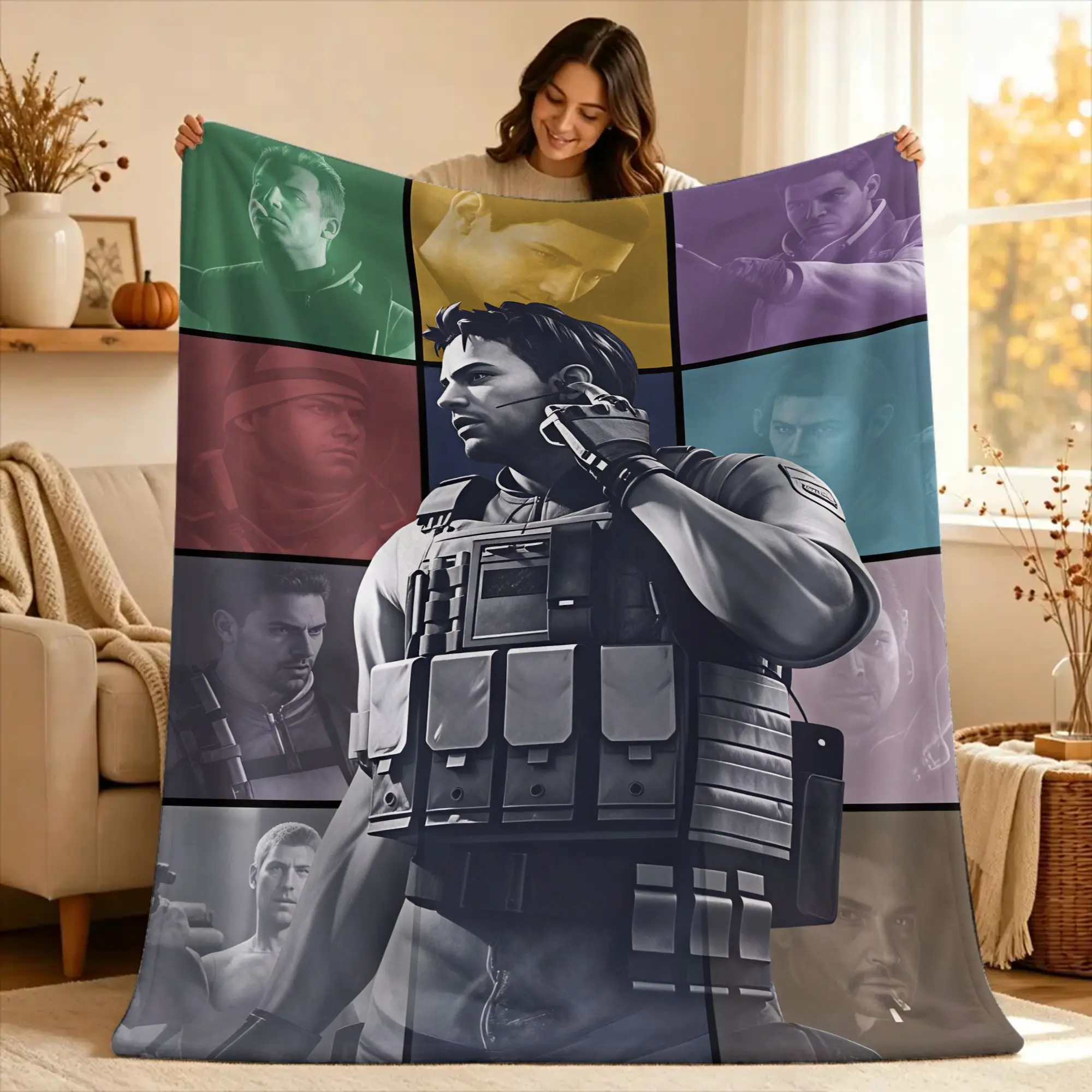 Chris Redfield Resident Evil Blanket Plush Throw Blanket For Couch Chair Sofa Bed Travel Office Flannel Bedspread Bed Cover