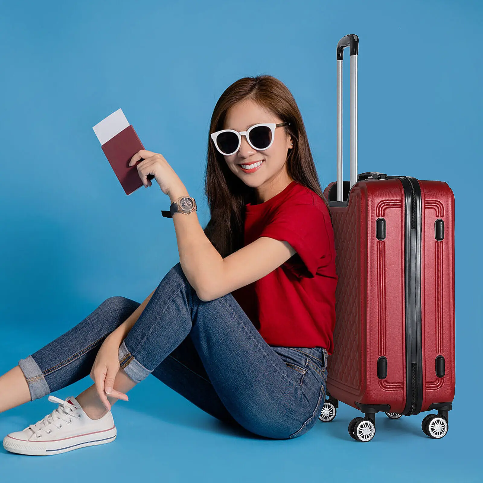 3 Stück rot Hard shell Reisegepäck Set abs Koffer mit Spinner Rad tsa 20/24/28 "Mode Familie Reisekoffer Set rot