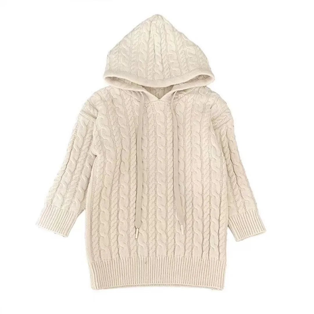 

Girls' Knitted Skirt Autumn/Winter Long Woolen Skirt Children's Stylish Hooded Casual Knitted Shirt Girls' Baby Dress