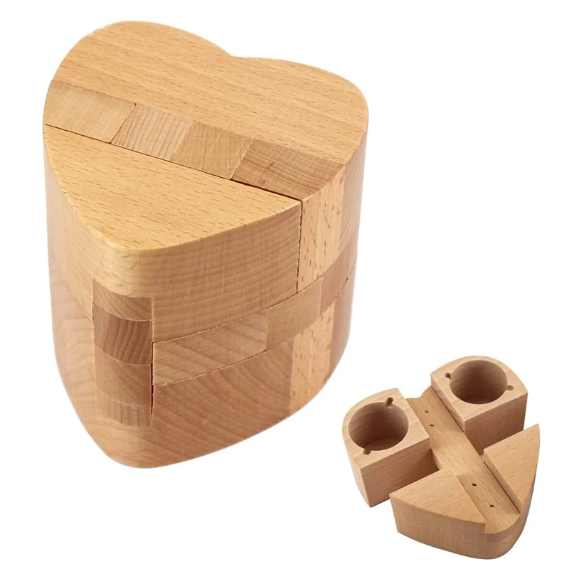 Boîte secrète Luban Lock en forme de cœur pour cacher des trucs, casse-tête en bois pour adultes et enfants, Test logique de qi, cadeaux Surprise