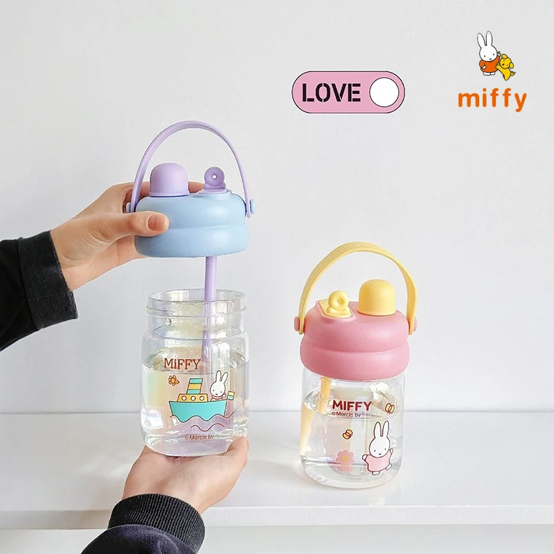 

Kawaii Miffy Straw Glass Cup 500ml Cartoon Portable Double Drinking Bottle High Quality Tumbler Cute Anime Accessories Girl Gift
