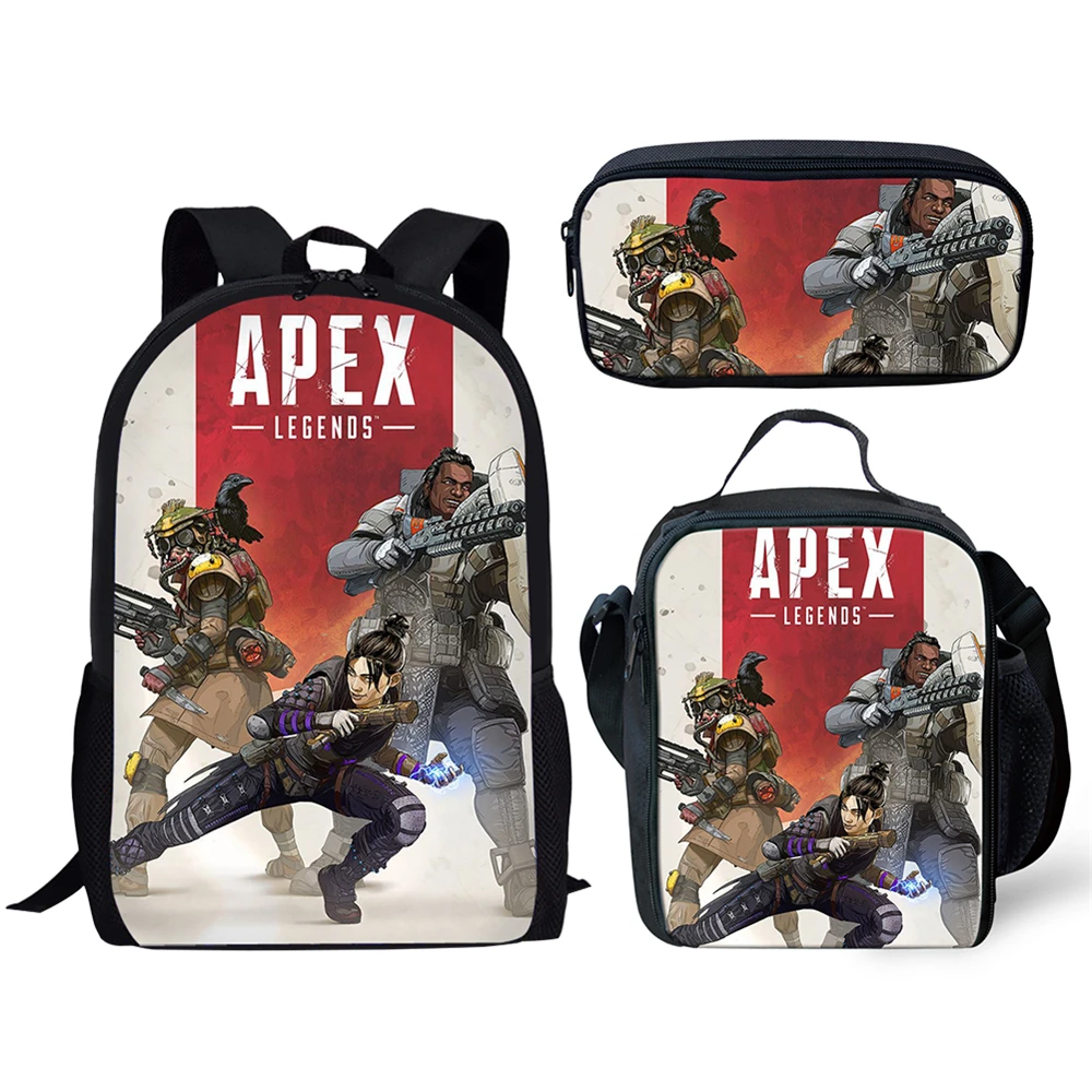 Cartoon Novelty Funny Cool APEX 3D Print 3pcs/Set pupil School Bags Laptop Daypack Backpack Crossbody Lunch bag Pencil Case