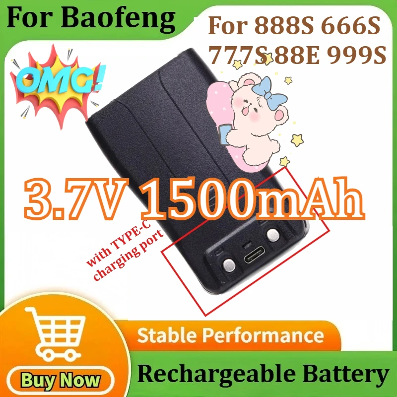 Akku für Baofeng 888S BF-666S BF-777S BF-88E für Baofeng 777s Walkie Talkie Akku mit TYPE-C-Ladeanschluss 3,7 V 1500 mAh
