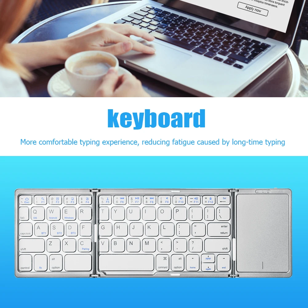 

Wireless Folding Keyboard Multi-Function Bluetooth-Compatible Keyboard 64 Keys Touchpad Keypad Rechargeable for Tablet Phone