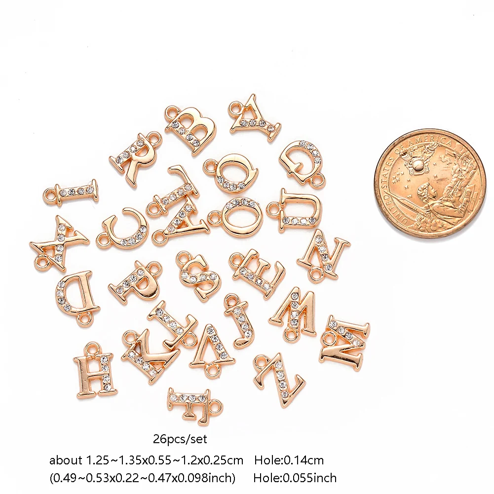 26Pcs/Set Alloy Rhinestone Charms About 13*9 mm A~Z Letter Alphabet Charms Pendants for Women Necklace DIY Jewelry Accessories