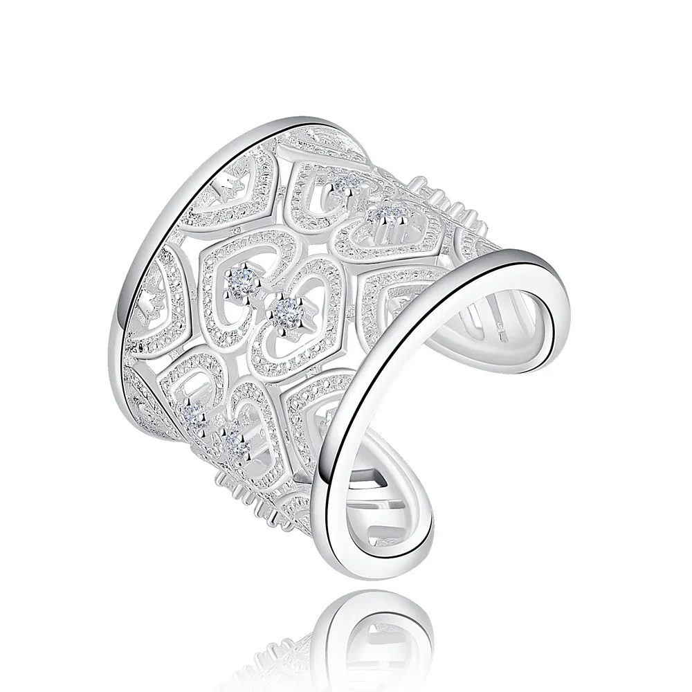 

Factory Wholesale 925 Sterling Silver Women Hot Nice Gift Round Open Hollow Crystal Rings Jewelry Wedding Gift