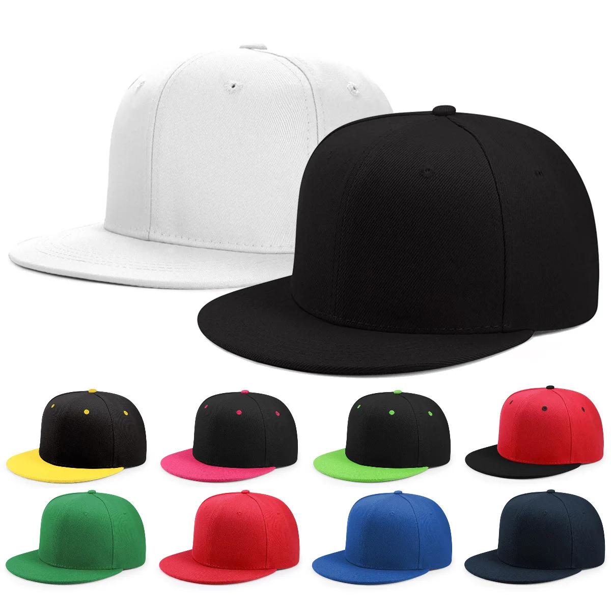 Mixed Color Hip Hop Snapback Caps, Sun Shade Flat Brim Baseball Hats, Unisex Adjustable Streetwear Caps