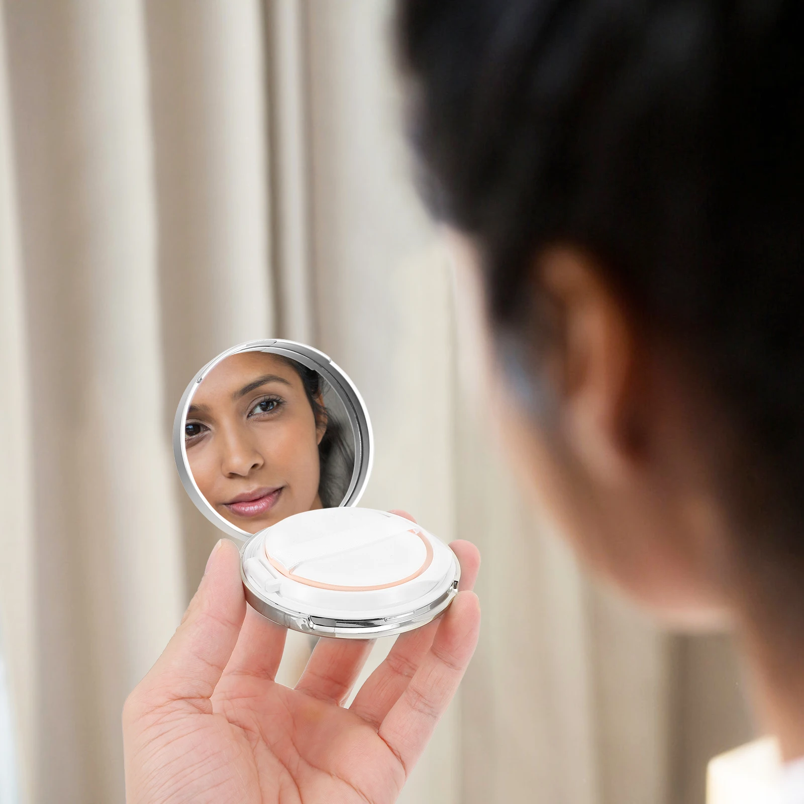 

2 pcs Foundation Case Loose Powder Box Compact Portable Puff Silver D Empty Refillable Container Sturdy Lightweight
