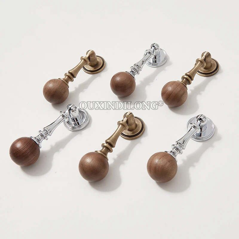 

10PCS Solid Brass+WALNUT Pendant Furniture Pulls Handles Drawer Knobs Cupboard Wardrobe Closet Dresser Wine Cabinet Pulls Knobs