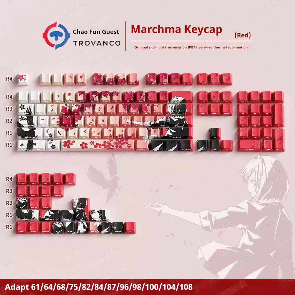 Sakura Machima Keycap Mechanical Keyboard Woting Factory Side Engraved Transparent Atk68 Megalion Five Sided Thermal Sublimation