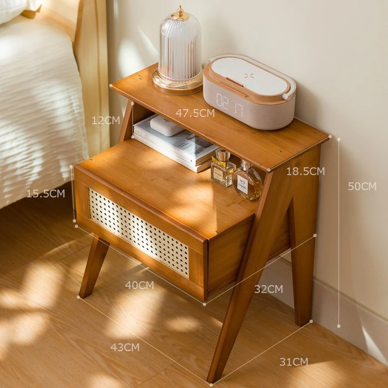 Bamboo double-layer drawer cabinet, bedside table, sofa side table, modern minimalist living room side table, coffee table