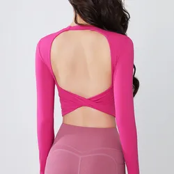 Women's Long Sleeve Beauty Back Sport Shirt Fitness Crop Top Yoga Sports Wear Pilates Workout Training Fitness Gym Tops Shirt