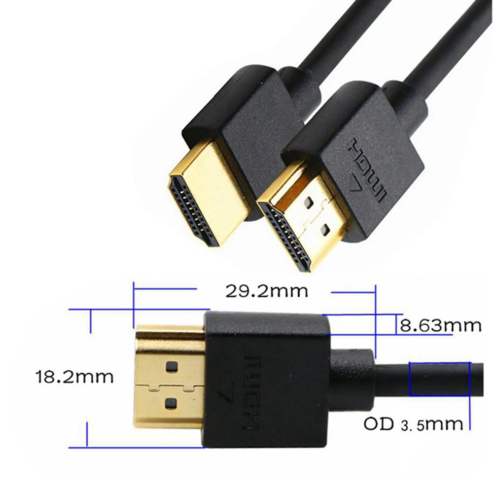 Câble HDMI 1080p, facile à transporter, 0.3m-5m, Od, 3.0mm, ultra doux, compatible HDTV, prise fine, adapté aux téléphones Moto, tablettes et 2k