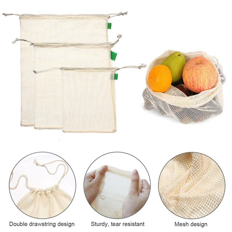 -A23G 9 Buah/Set Tas Produk Ja - Produce Bag Reusable Mesh ulasan dan harga