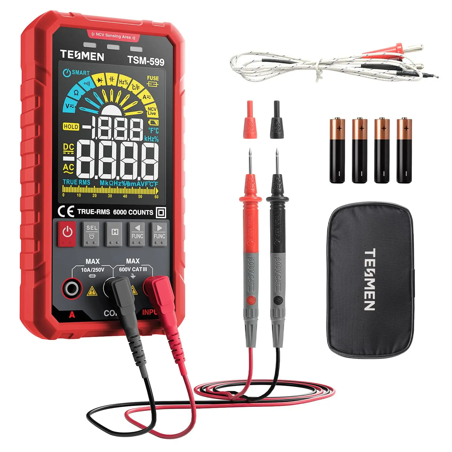 

TSM-599 Smart Digital Multimeter, Auto/Manual, TRMS 6000 Counts, Voltage, Current, Resistance, Continuity, Diode, Capacitance, H