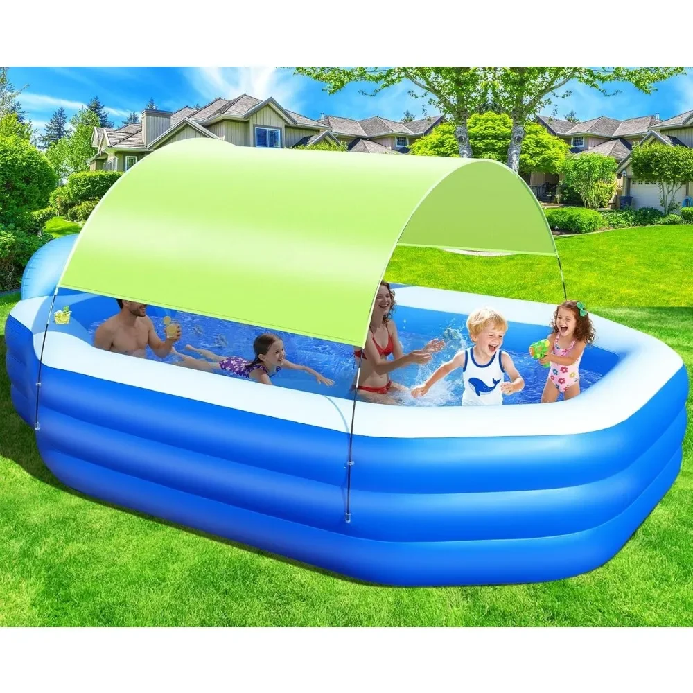 

Inflatable Pool with Canopy,Large Inflatable Swimming Pool,Adult,Blow Up Pools with Seats,Backrest.Durable Thickened118"x75"x20"