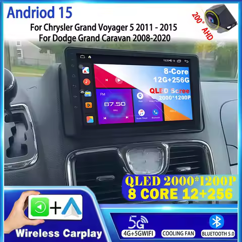 Android 15 Carplay Auto For Chrysler Grand Voyager 5 2011-2015 For Dodge Grand Caravan 2008-2020 Car Radio GPS Multimedia Player