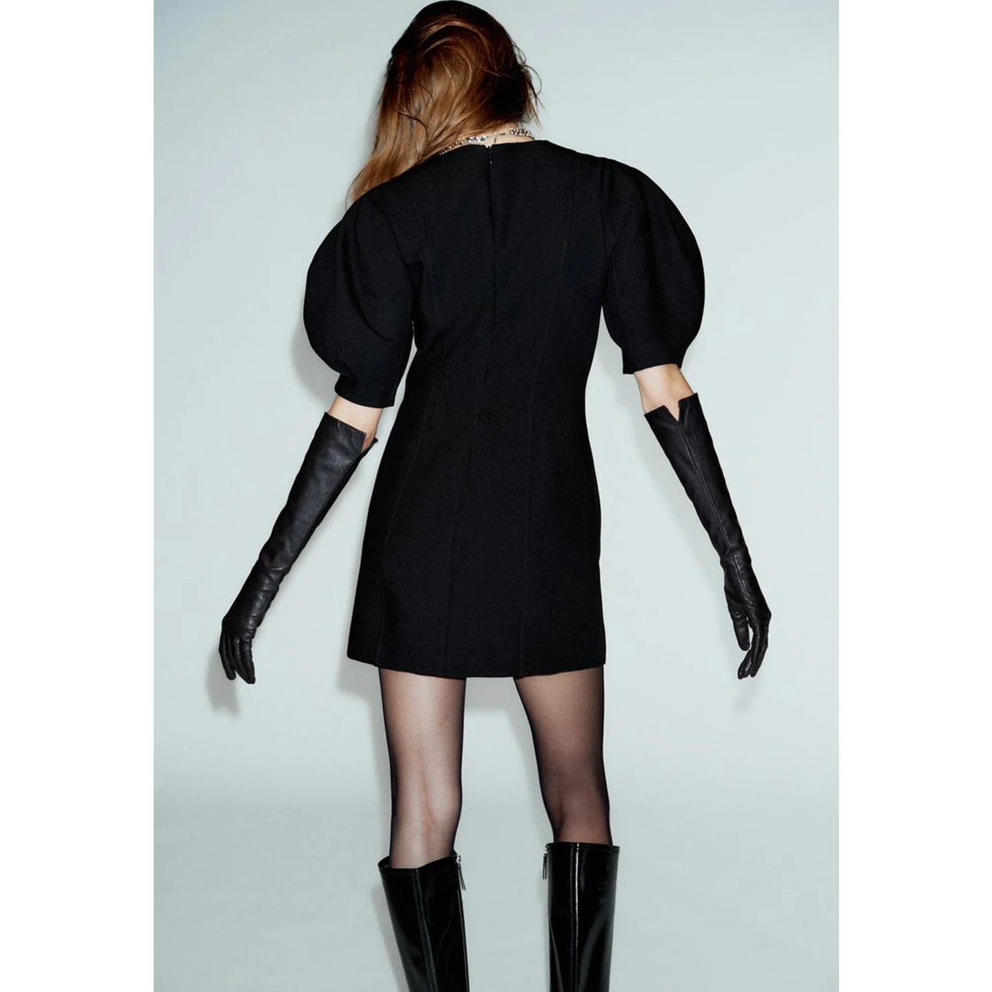 Inverno novo feminino hepburn sle ort sve redondo ne bolha sve ort dr linha de costura decoração ci commute dr