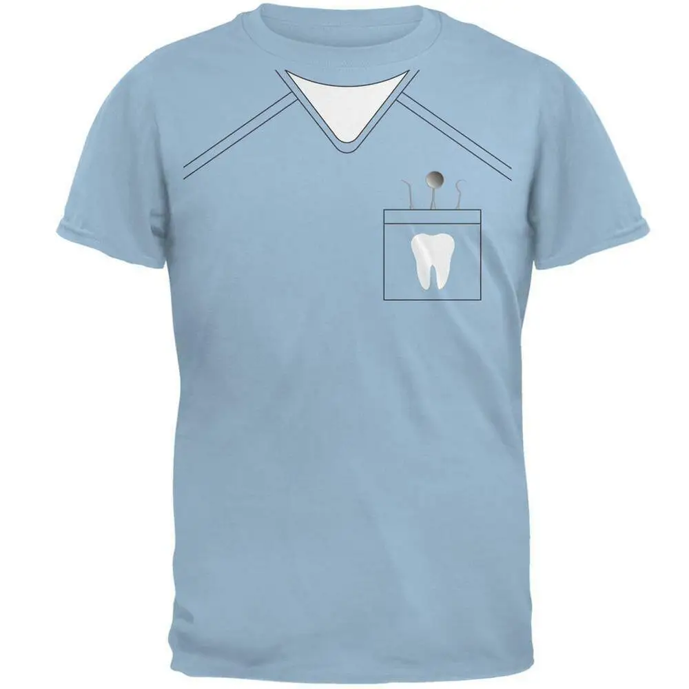 Halloween Dentist Scrubs Costume Light Blue Adult T-Shirt  High Quality 100%Cotton Short Sleeve