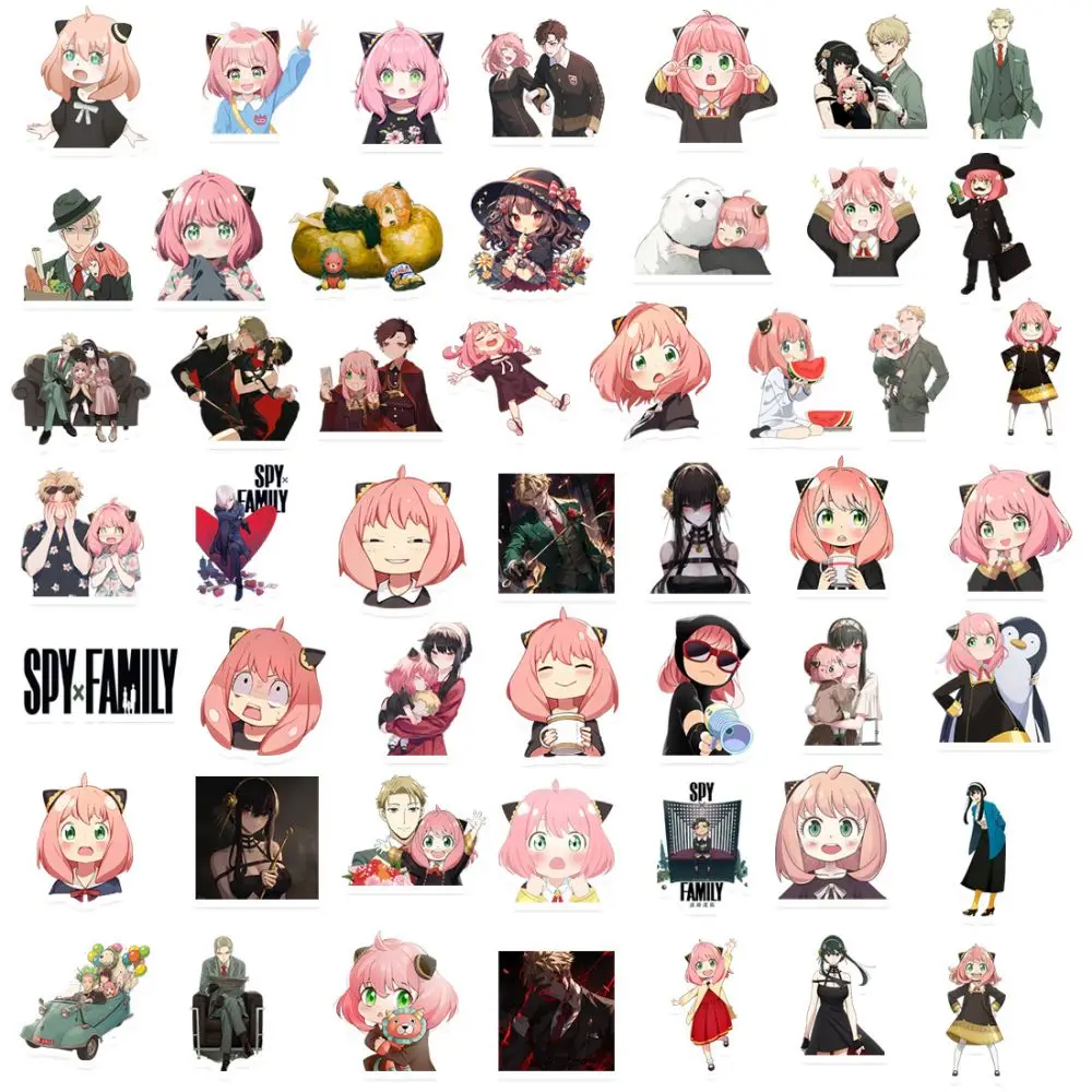 50pcs Anime Spy X Family Stickers Laptop Phone Guitar Fridge Notebook Car Bike DIY Anya Forger Cartoon Sticker for Kids Gift Toy