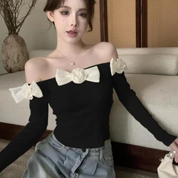 Slim Fit and Slimming Top for Women New Style Spicy Girl Off Shoulder Fashion Long Sleeved T-shirt Outerwear Shirt