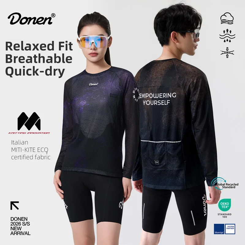 

DONEN Spring Summer Casual Cycling Jersey for Women Men Sun-Protective Breathable Quick-Dry Long Sleeve 3-Pocket T-Shirt