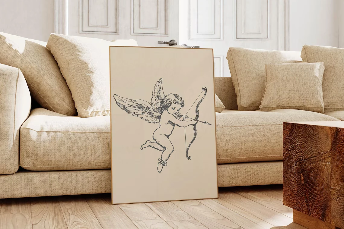 Valentine Printable Poster Wall Art Valentines Day Decor Antique Cupid Print Romantic Wall Art Valentine Party Decor Picture