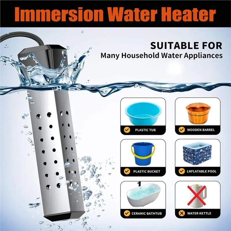 AT28-Electric Submersible Water Heater 2000W Immersion Constant Temperature Model Stainless Steel Guard Cover EU EU Plug
