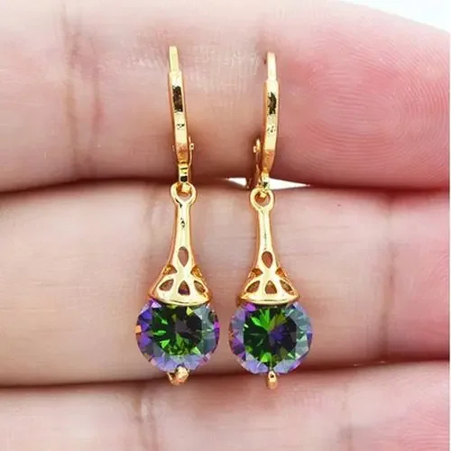 S925 Pure Silver Earrings Plated 18K Gold Set With Rainbow Topaz Studs Huggie Earrings And Drop Earrings For Fashionable Ladies