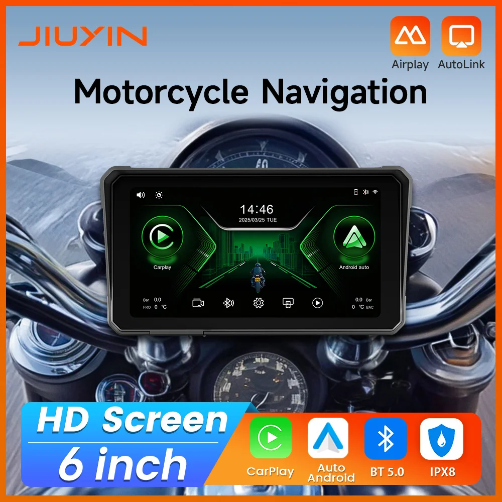 

6 inch IPX8 Waterproof Portable Motorcycle Screen Wireless CarPlay Android Auto GPS Navigation Multimedia Player Screen BT TPMS