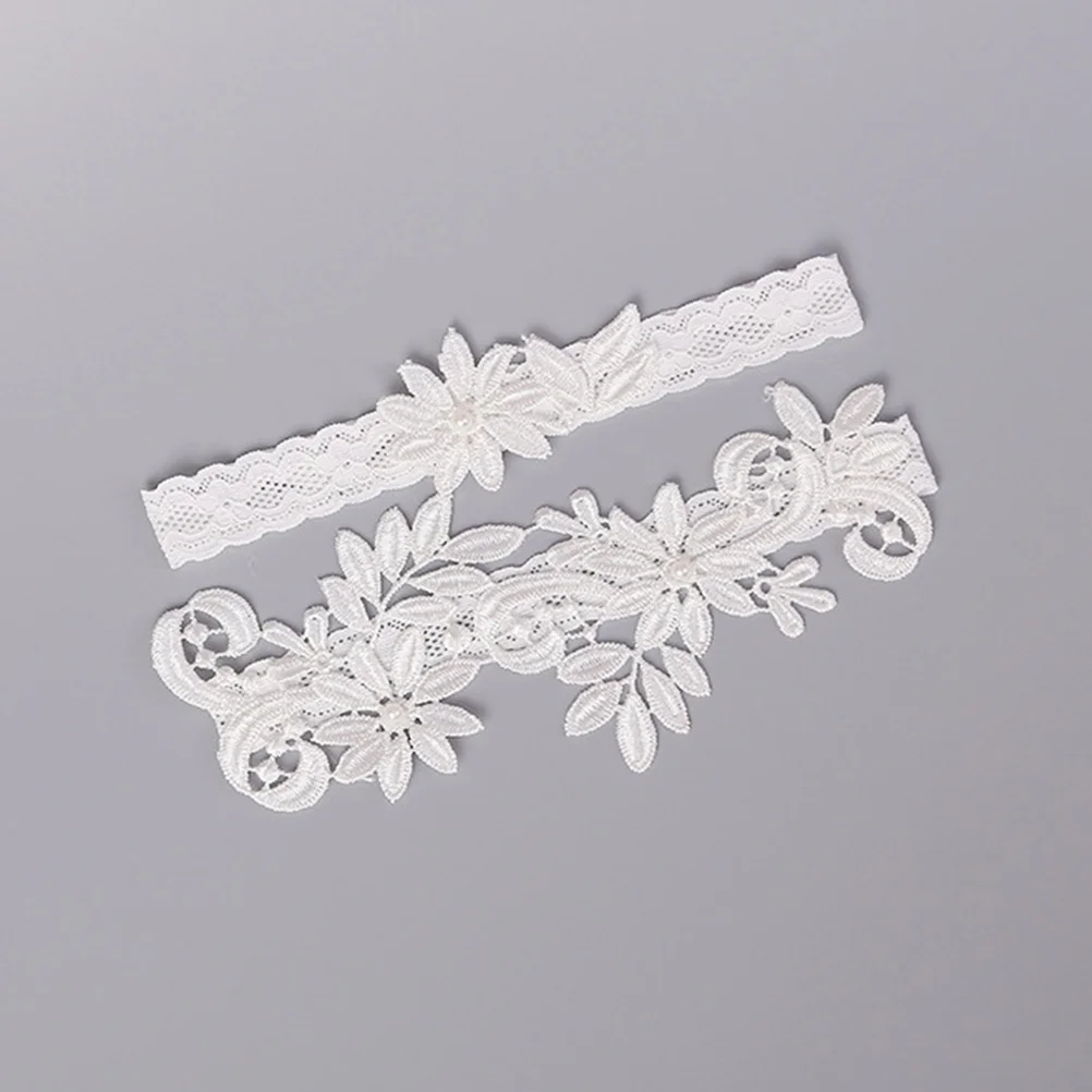 

2Pcs Lace Garter Elastic Back Sewn for Wedding Bride Adjustable Floral Foot Decor Perfect for Wedding Party Prom Beach