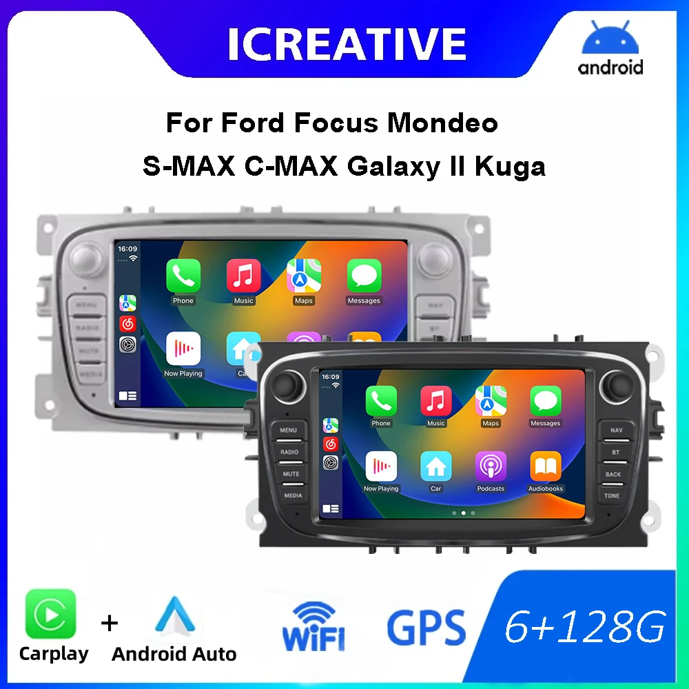 For Ford Focus mk2 S-Max Mondeo Galaxy C-Max 2 DIN Android Auto Multimedia Player Carplay Car Radio Navigation GPS Bluetooth HU