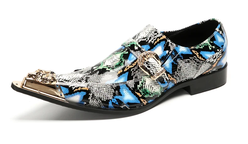 Herrenschuhe aus echtem Pythonleder, formelle Anzugschuhe mit Metallketten-Dekor, luxuriöse Modeschuhe für Frühling und Herbst, Business-Bankett-W – Detail 17