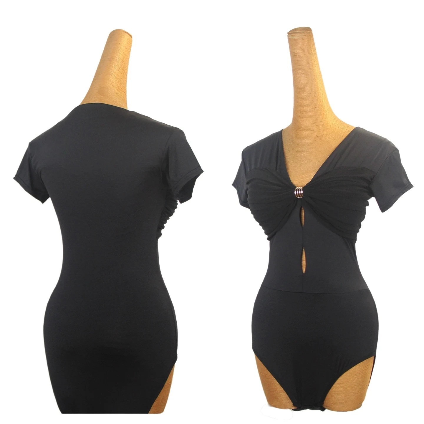 Latin Dans Kleding Vrouwen Korte Mouwen V-hals Maillots Volwassen Zwart Latin Tops Rumba Ballroom Dans Praktijk Kleding DNV24926