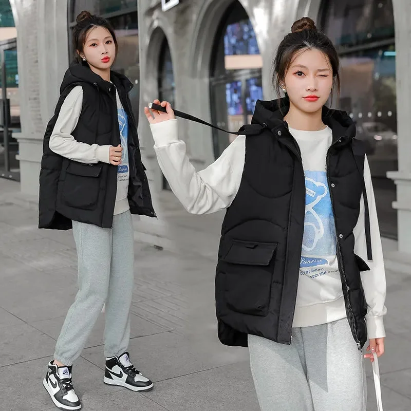 Women Long Loose Puffer Vest Quilted Hooded Fall Winter Fashion Lightweight Padded Down Cotton Vests Female Oversized Warm Gilet