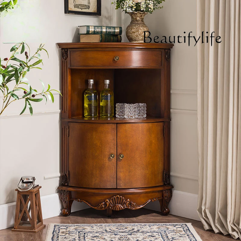 

American-Style Solid Wood Corner Cabinet Household Retro Corner Storage Cabinet