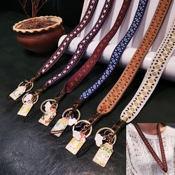 Boho Phone Strap for Women Braided Fabric Long Neck Cord for Mobile Phone Hanging Charm Cellphone Case Working ID Card Keychain
