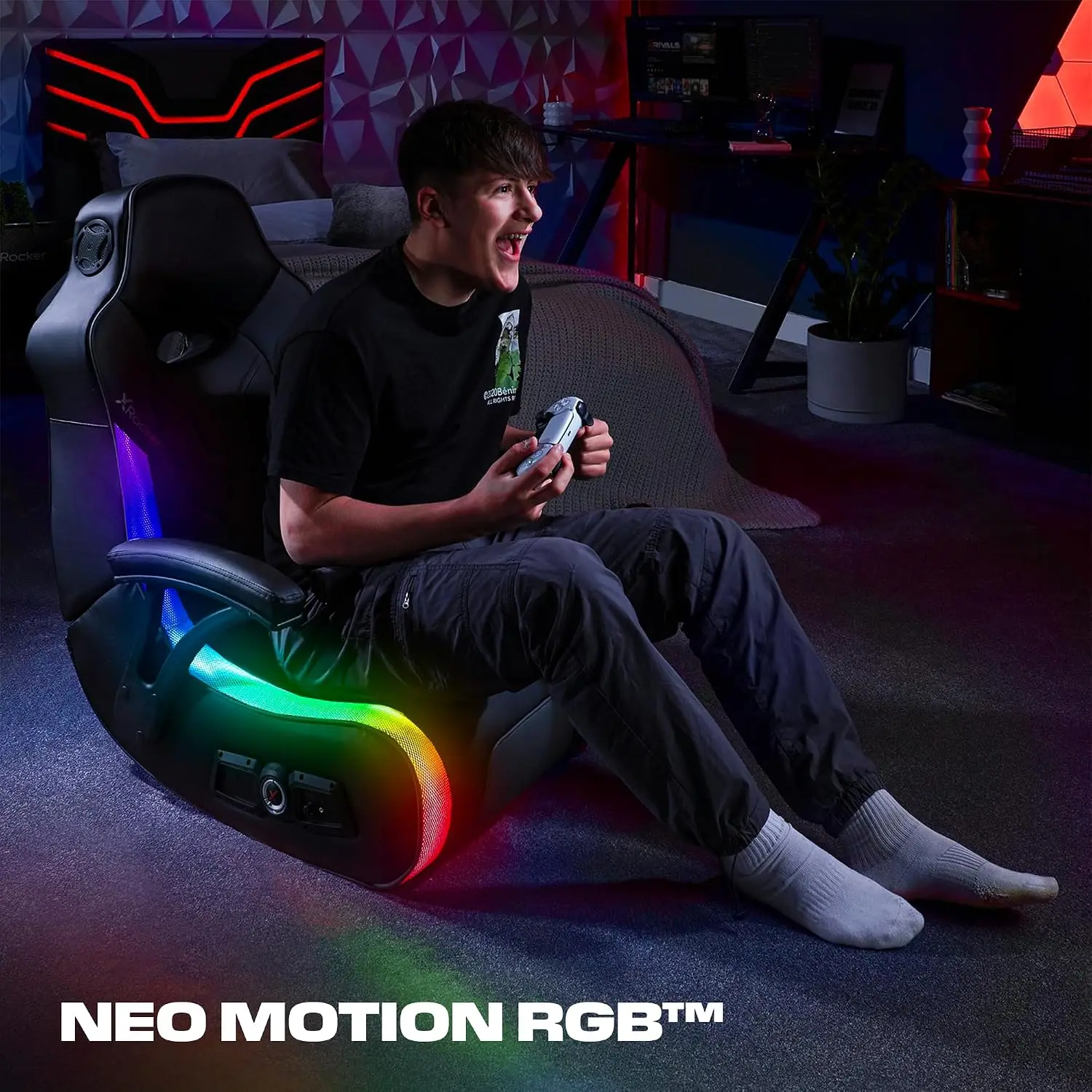 Video Gaming Floor Rocker Chair, Built-in Audio, College Dorm Essentials for Guys and Girls, Bedroom, Foldable, Gifts for Gamers view 5