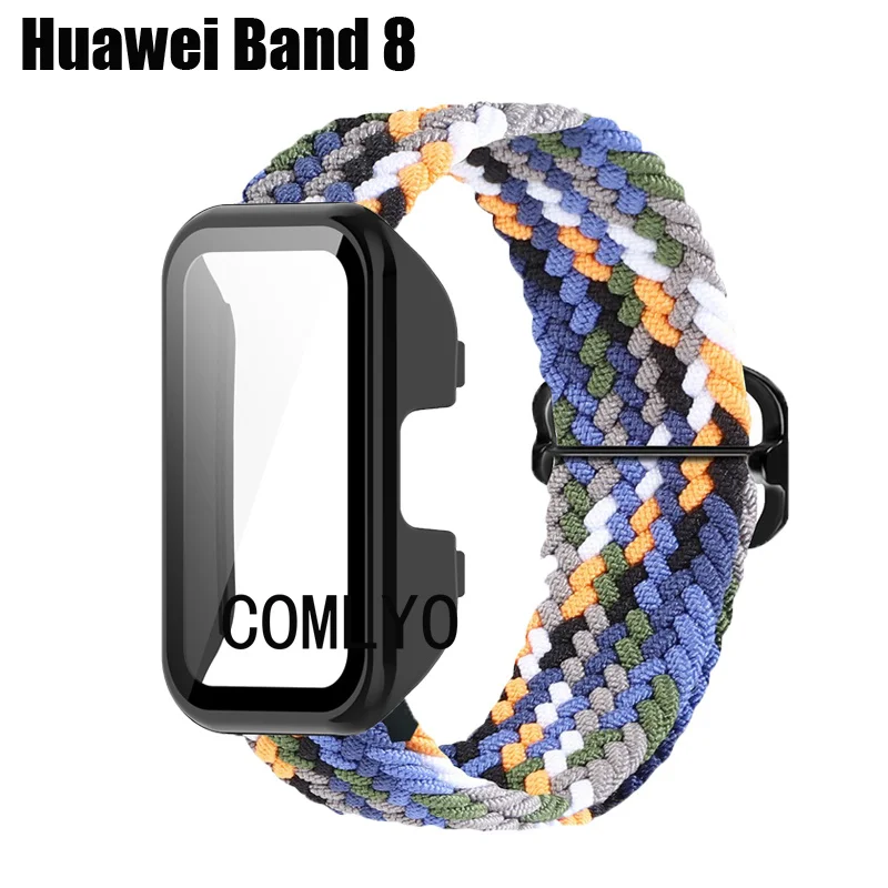 

Чехол + ремешок для Huawei Band 8, чехлы с полным покрытием корпуса, бампер, нейлоновый мягкий браслет, защита экрана