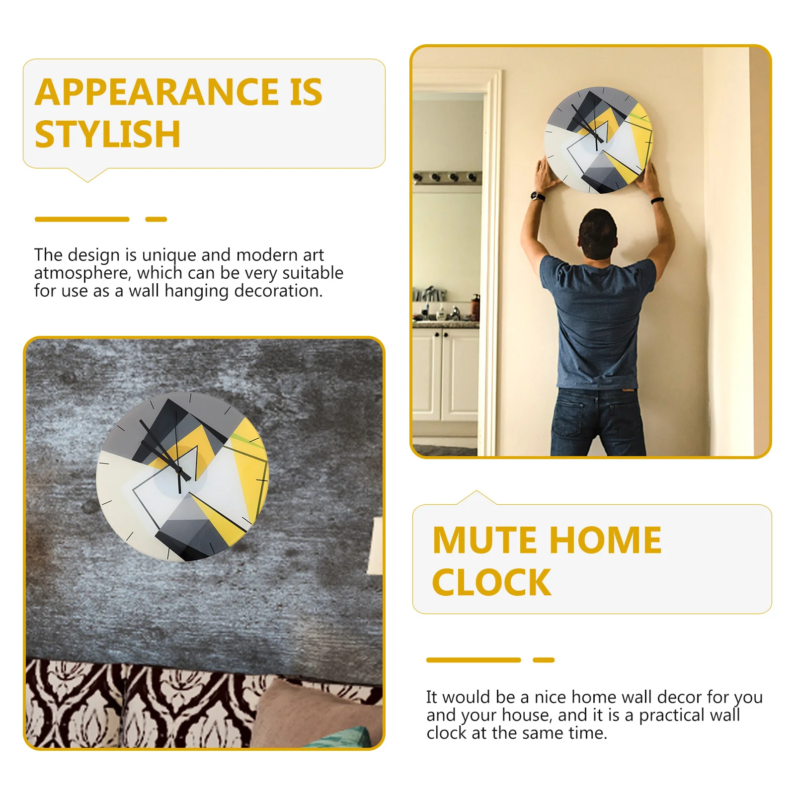 

Steel Tempered Glass Wall Clock Nordic Style Operated Non-Ticking Modern Wall Clock for Living Room Office Bedroom Decor