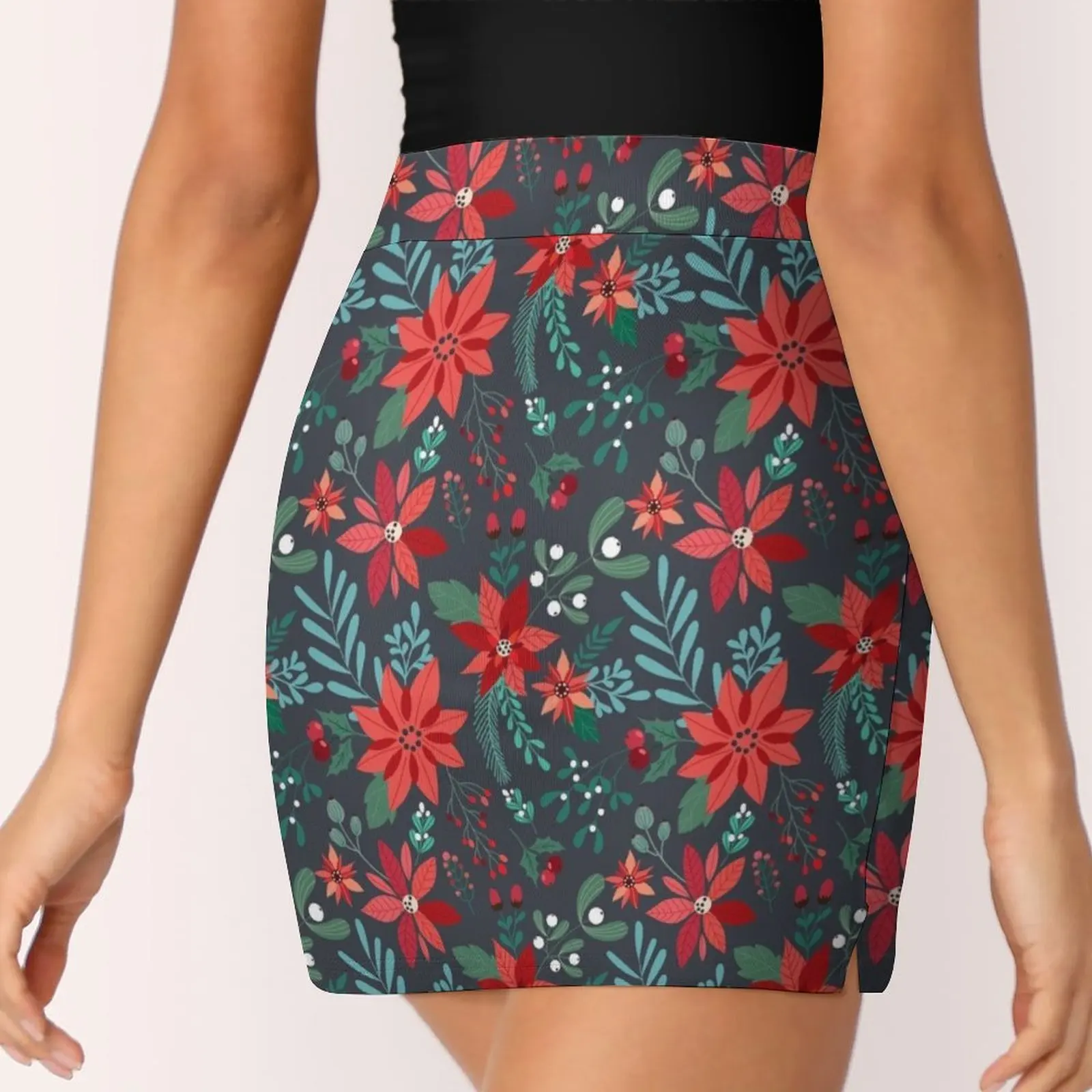 Poinsecja Pattern Mini Skirt Spódnice Kawaii dla kobiet