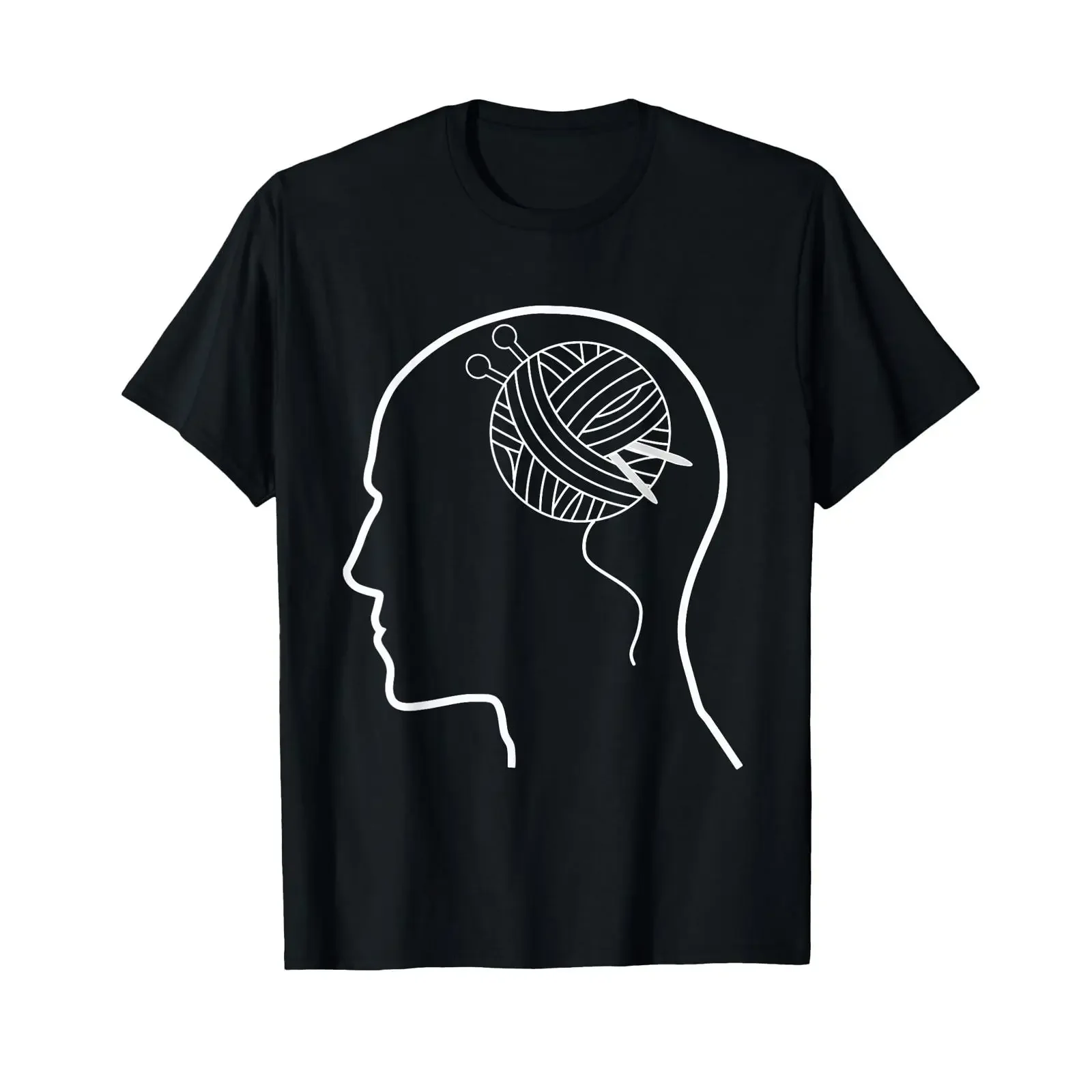 Thinking Crochet Knitted T Shirt with Funny Design black vintage Washed Unisex Versatile streetwear fashion Slightly homme