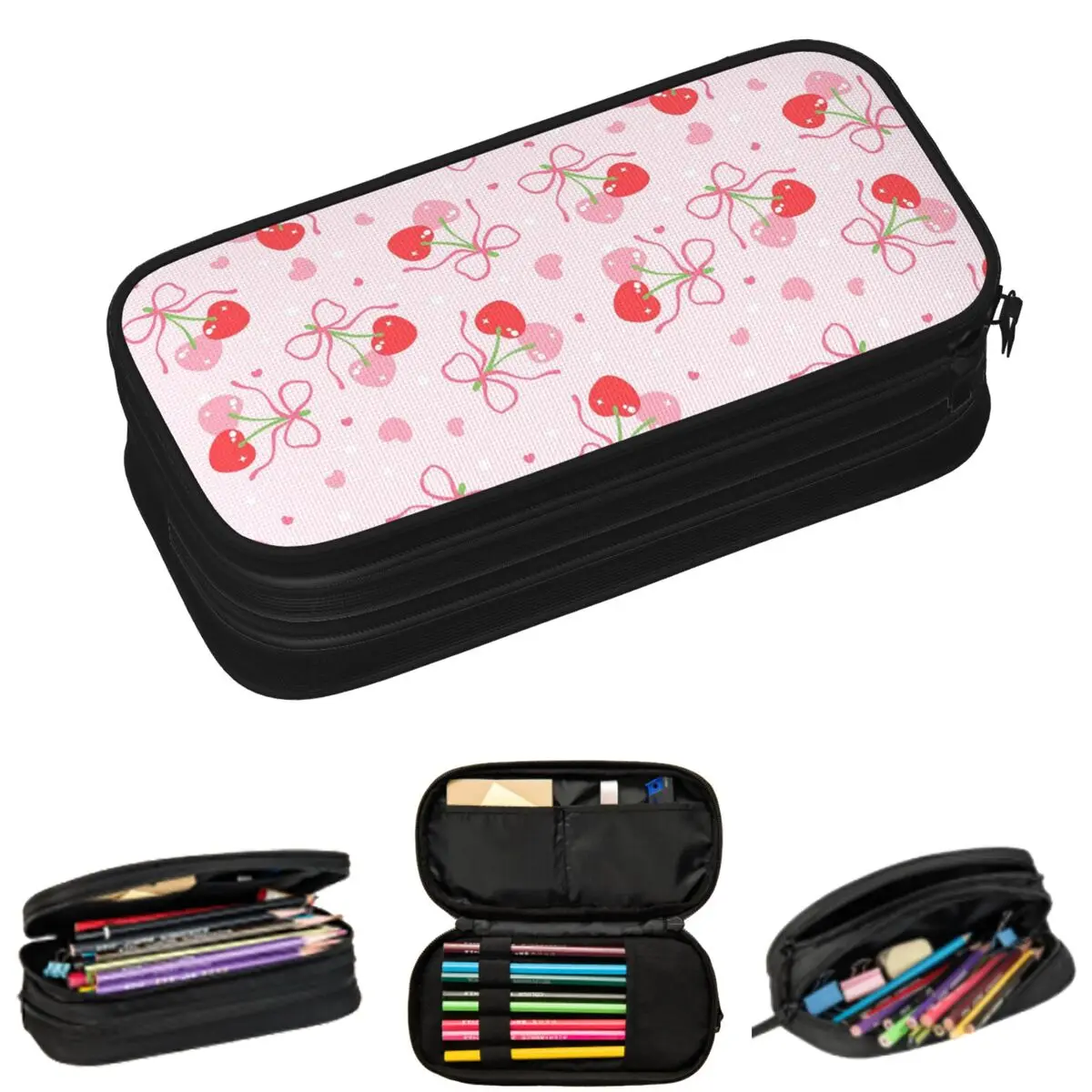 

Cartoon Cherry Bow Cute Pattern Pencil Cases for Students Gifts Pen Box Pencil Bag Big Capacity Pencil Pouch