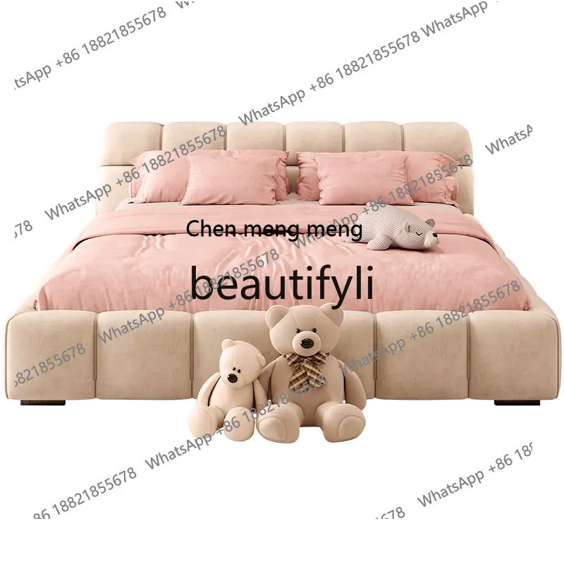 

Puff bed simple soft bag fabric bed modern Italian cream tatami light luxury master bedroom flannel double bedH
